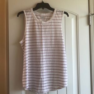 White & Maroon stripe muscle tank